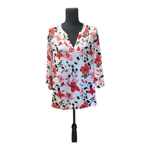 Chaus Red and Black Floral Blouse